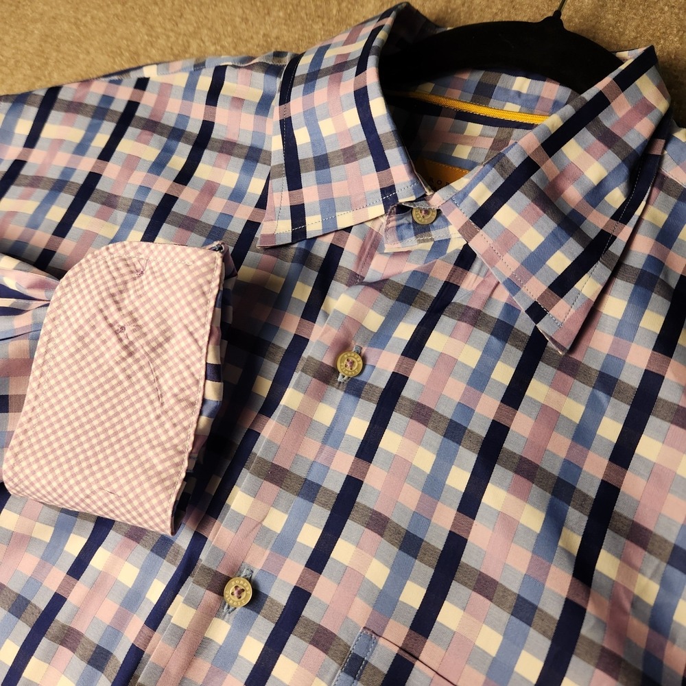 Robert Talbott Button Down Mens Large Blue Purple Check Excellent Carmel Shirt